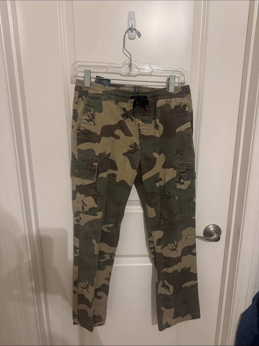 Volcom Boys Olive Camo Cargo Pants with Drawstring Waist